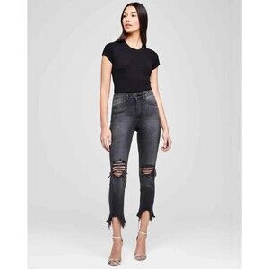 LAGENCE 2427EKND The High Line Black Distressed Cropped Skinny Jeans SIZE 28